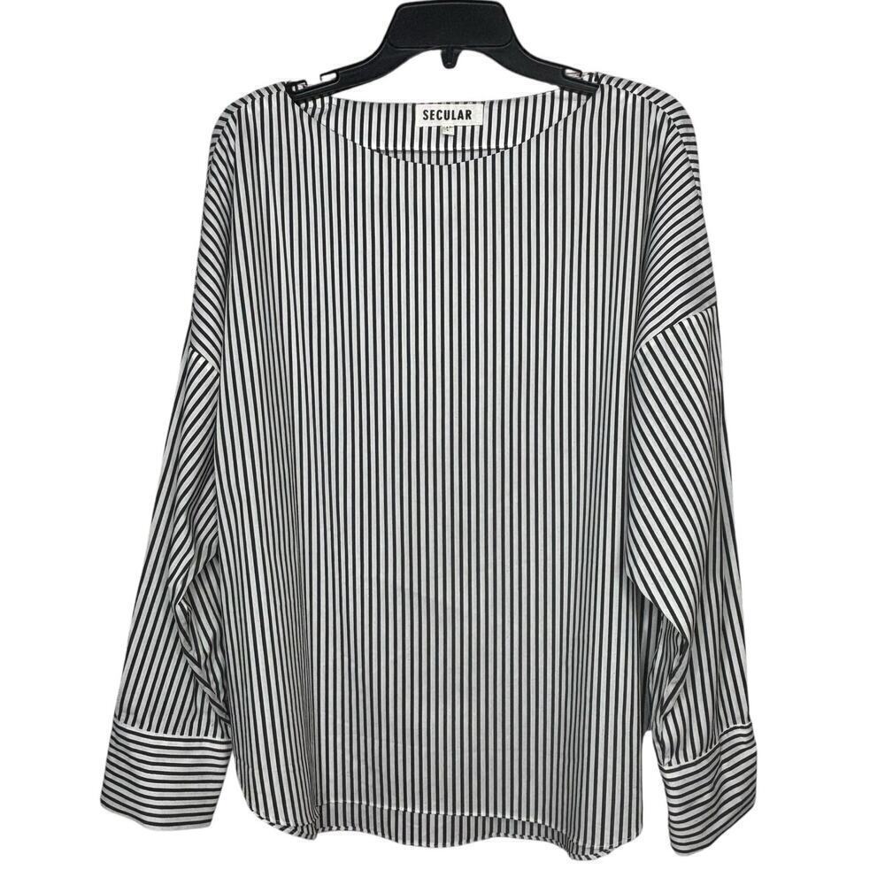 Secular Lab Striped Long Sleeve Popover Boat Neck Nautical Top Size Large
